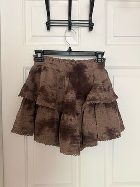 aerie Brown Tie-Dye Tiered Skater Mini Skirt